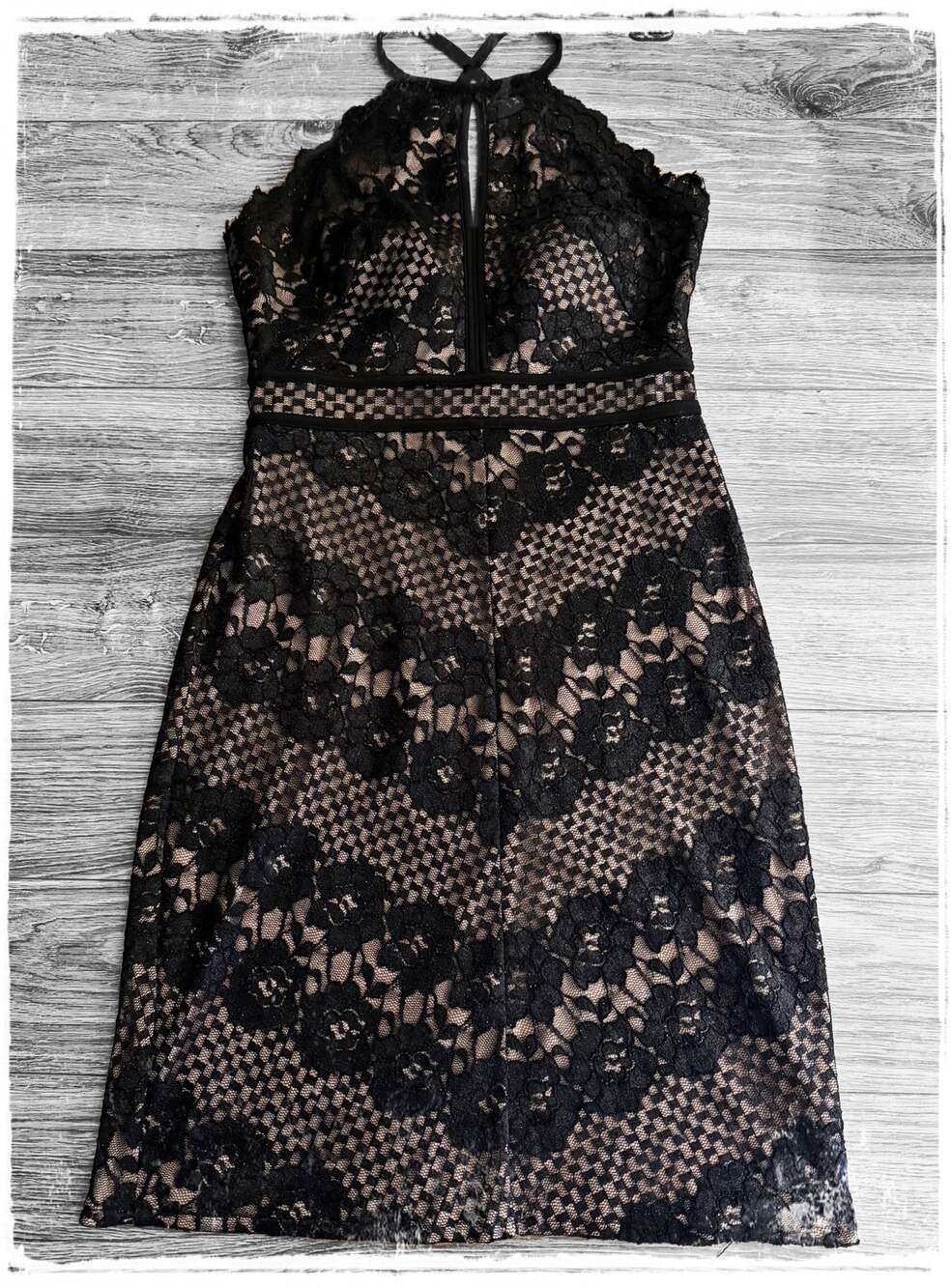 Morgan & Co. Black Lace Halter Sheath Cocktail Dress 9/10